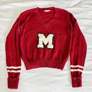 MODCLOTH Carpet Letter “M” Cropped Red Sweater